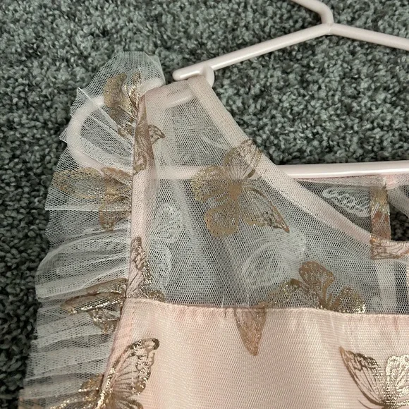 Lilt girls size 14 pink flutter sleeve tulle skirt with rose gold butterfly - Picture 2 of 8